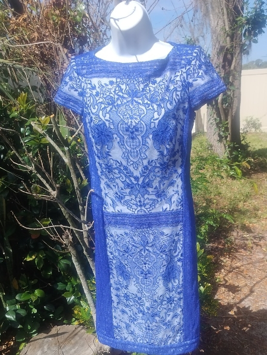 tedashi Shoji Dresses & Skirts - Tadashi Shoji Blue Lace Sheath Dress - Elegant Women's Dress Size 2
